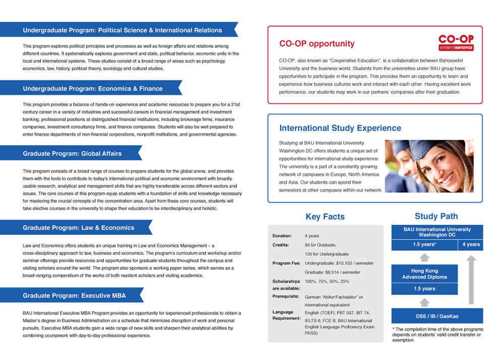 Bahceshir University Hong Kong - Washington Pamphlet Design